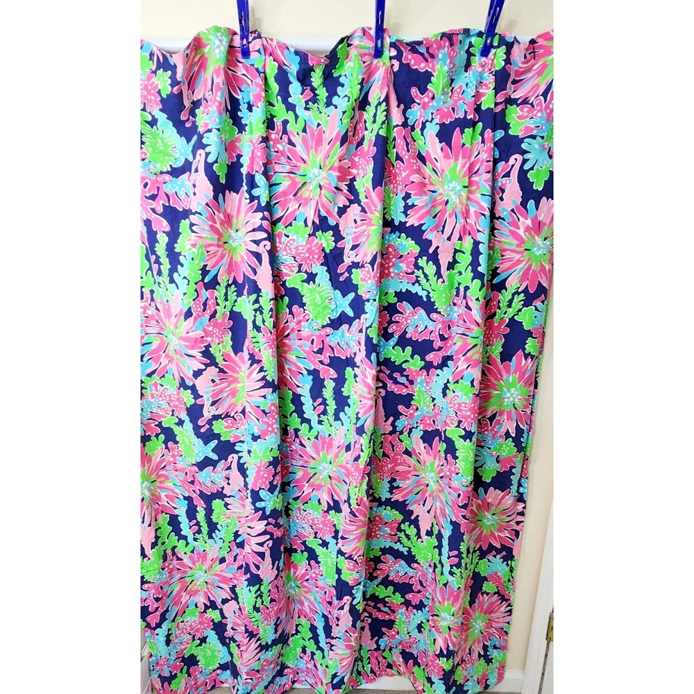 Lilly Pulitzer Cotton Fabric shower curtain by Garnet Hill Trippin N Sippin Navy